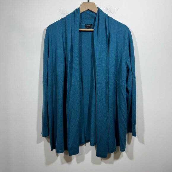 Talbots Womans 2Xp Open Front Pure Merino Wool Cardigan Sweater Teal Office Knit - Picture 1 of 5